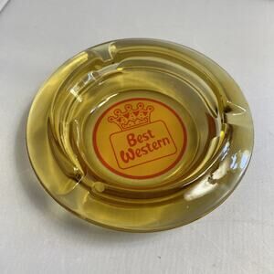 Vintage Best Western Hotel Advertising Glass Ashtray Amber‎ Round 4.25”